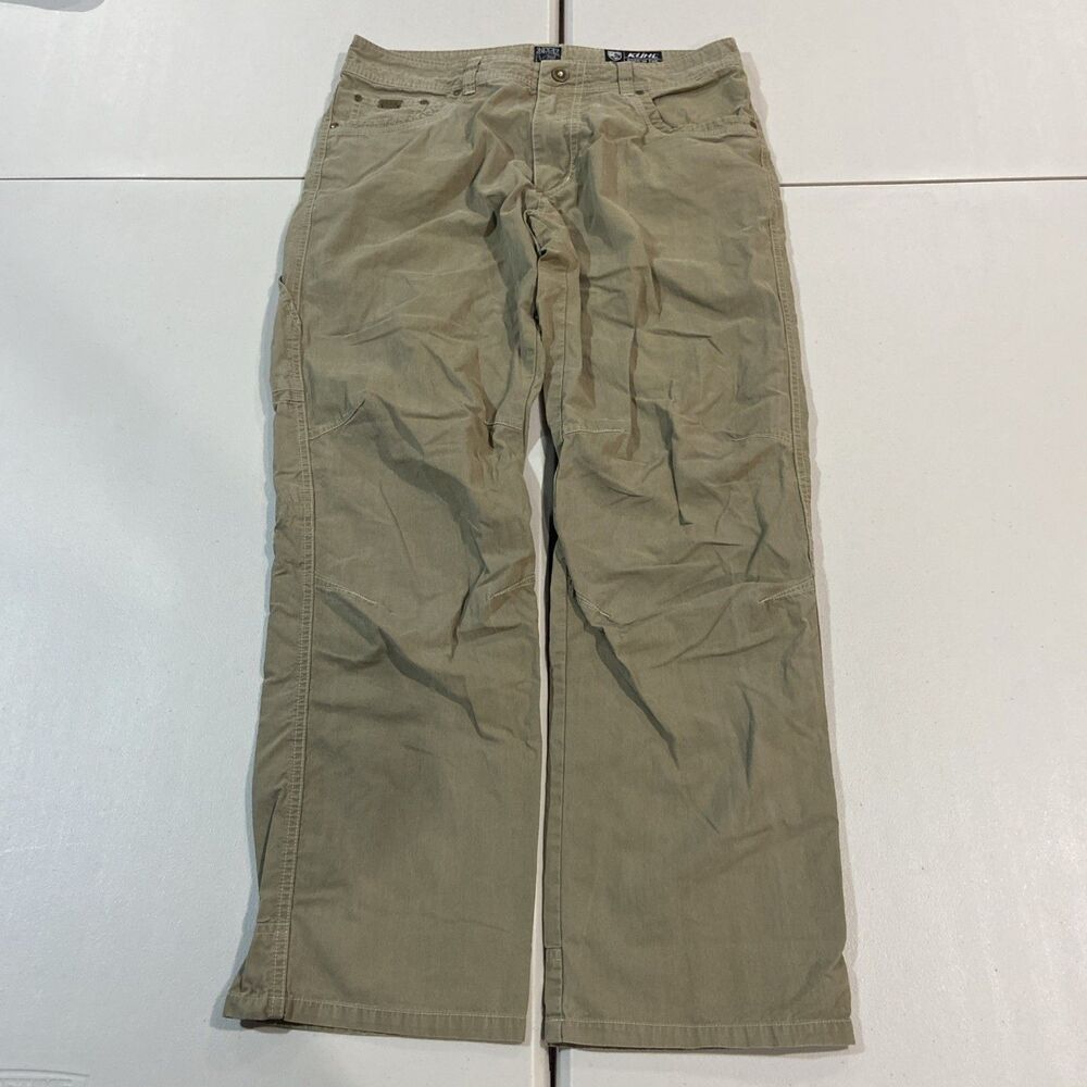 Kuhl Revolvr Mens Tan Khaki Outdoor Hiking Pants 34x32 Articulated Knee Cotton